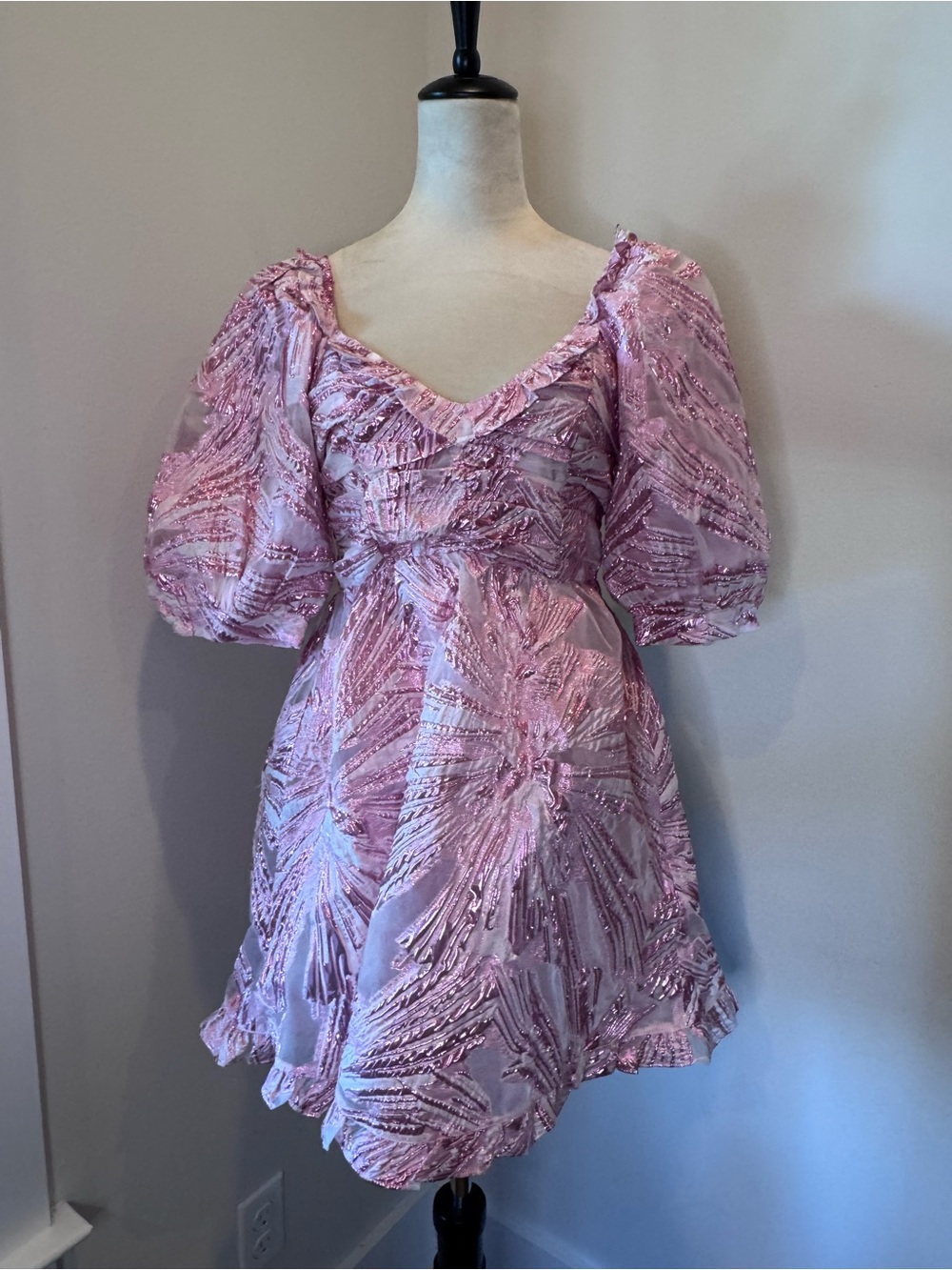 Buddy Love Pink Foil Puff-Sleeve Mini Dress